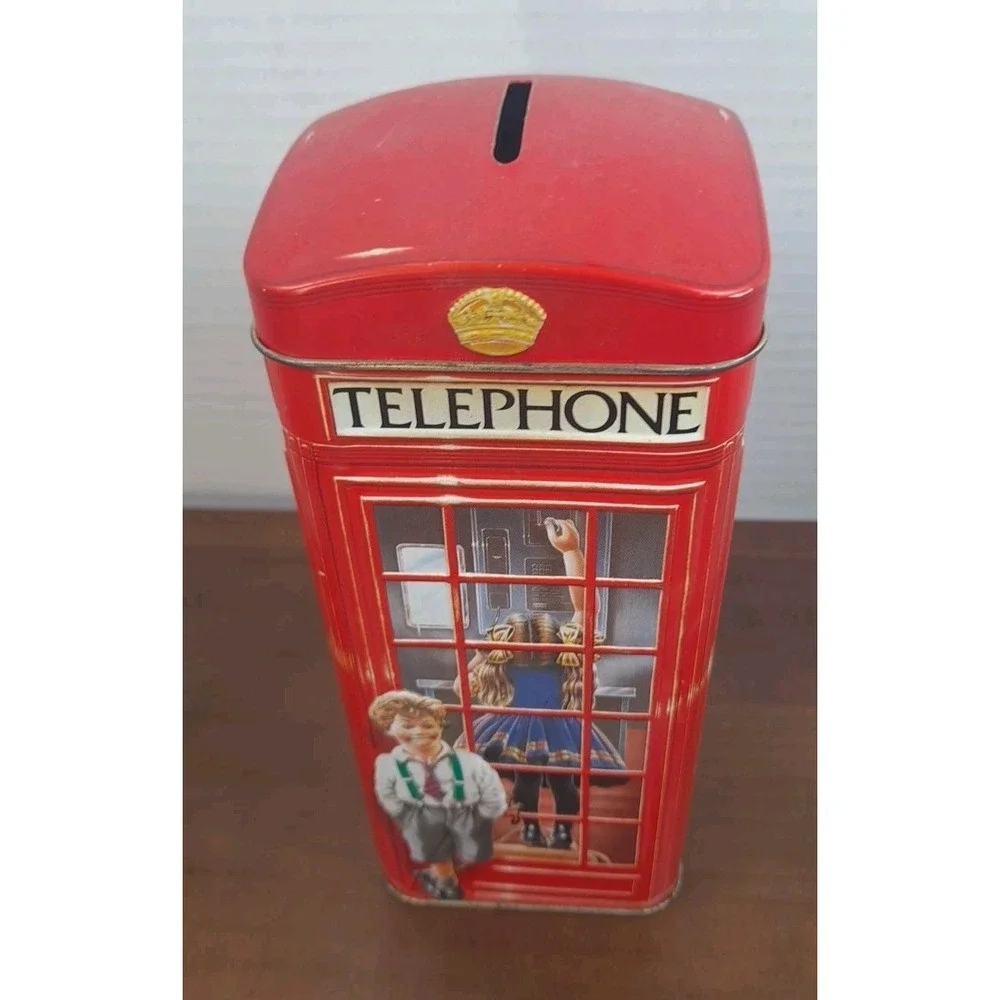 Vtg Churchill Heritage Of England Telephone Kiosk Money Tin Bank Made In England